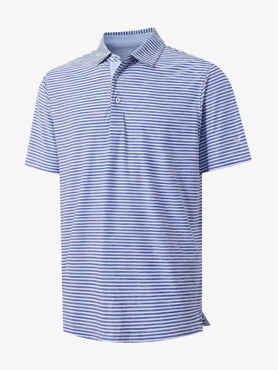 3D render highlighting brushstroke design of BLUE WHITE Unique Watercolour Stripe Polo