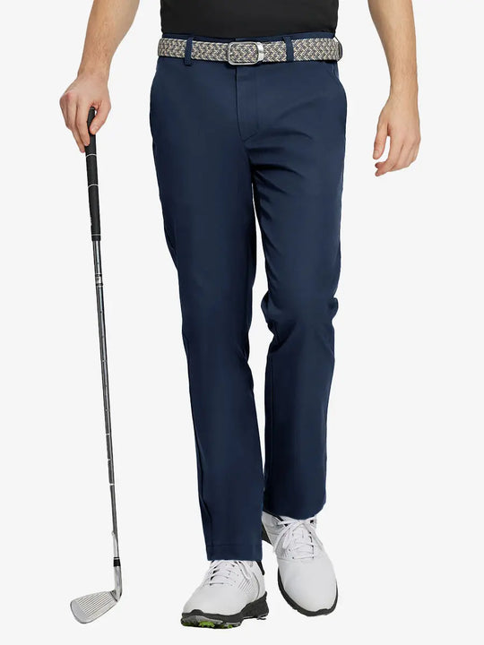 NAVY Water Resistant Everyday Pants front view, model's lower body holding a golf club