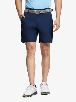 MAELREG Water Resistant Golf Shorts in Navy – front view on model