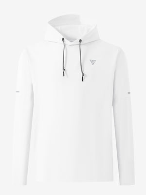 Front 3D view of casual solid fleece hoodies pullover in white, showing clean minimal design.