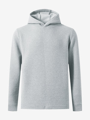 3D front image of texture solid hoodies pullover highlighting simple design and smooth fabric, light grey heather.