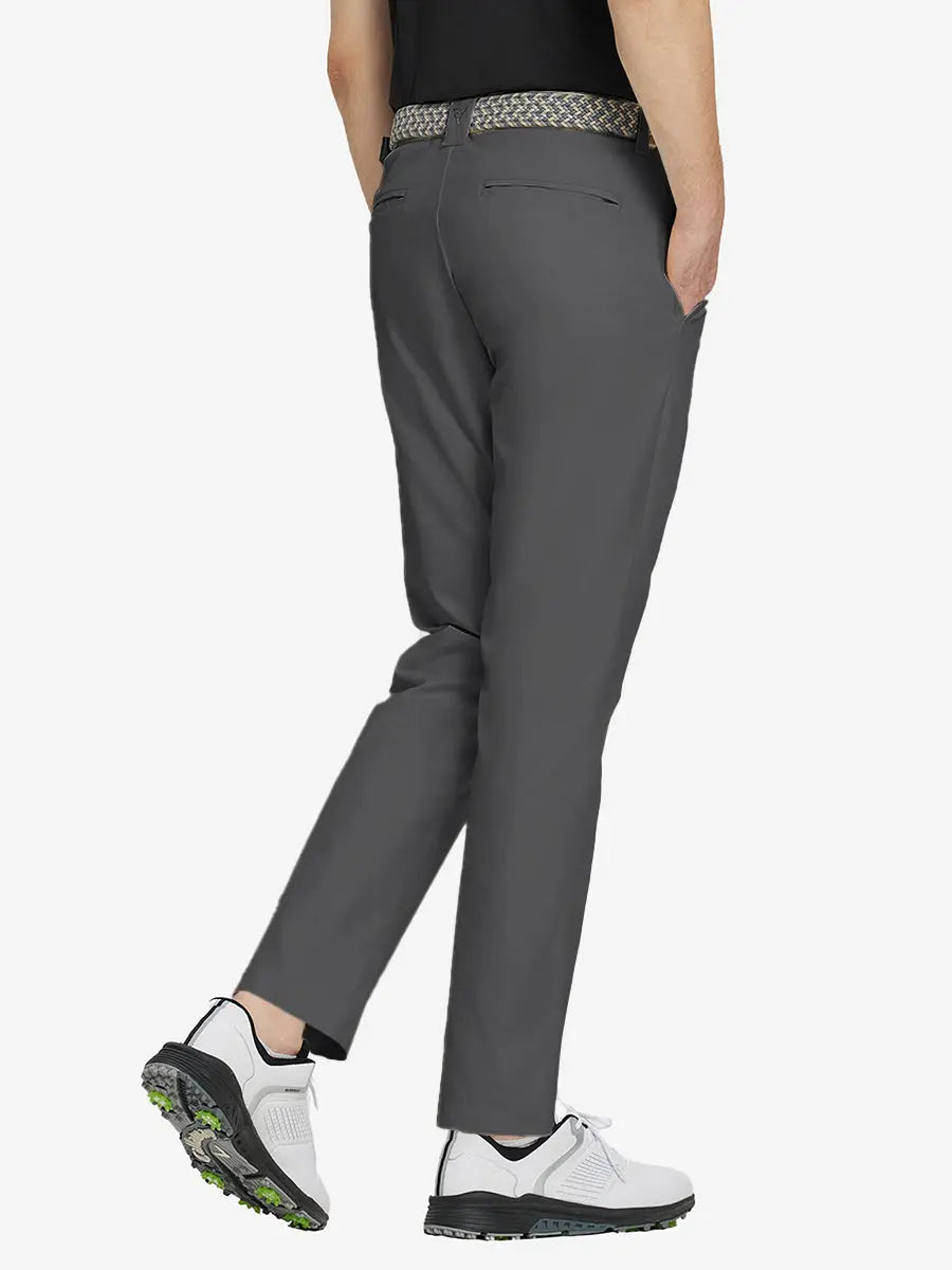 DARK GREY Water Resistant Everyday Pants back view, model's lower body with both hands in pockets