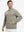 Model front view with one hand in side pocket wearing warm fleece golf hoodies pullover  dust beige.