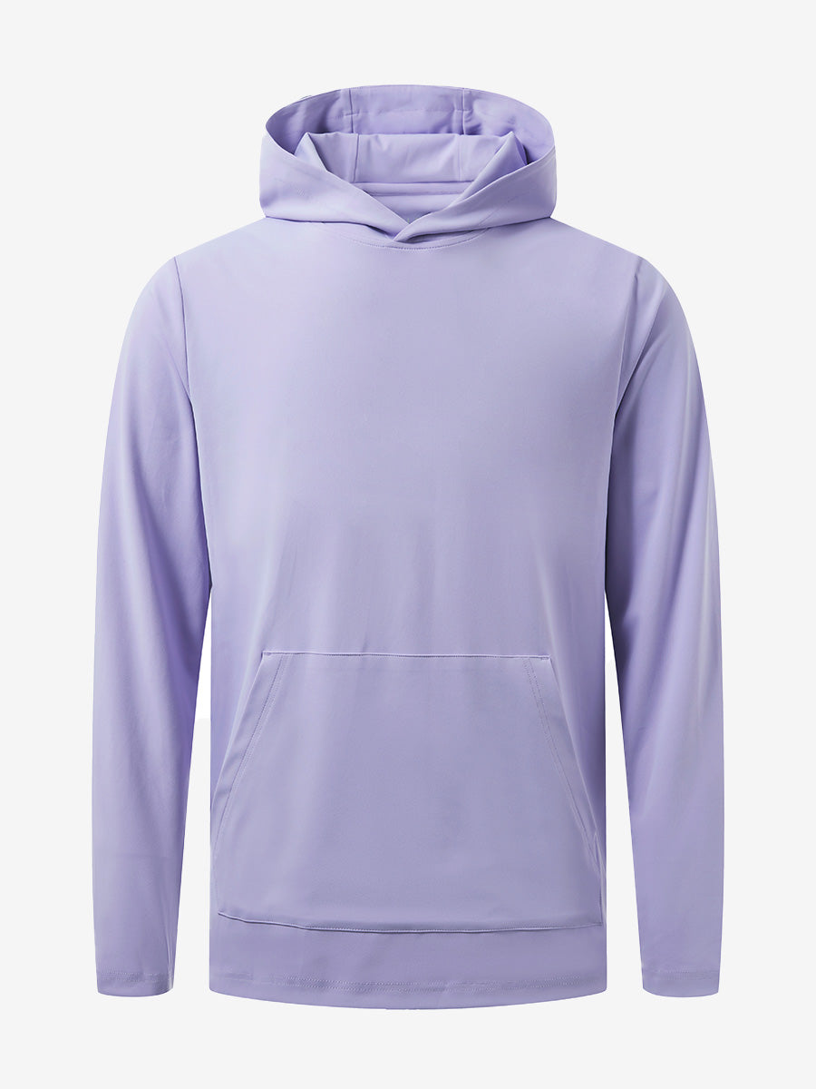 3D front view of the dry fit stretchy sweatshirts hoodie in lavender, sleek and flexible design.