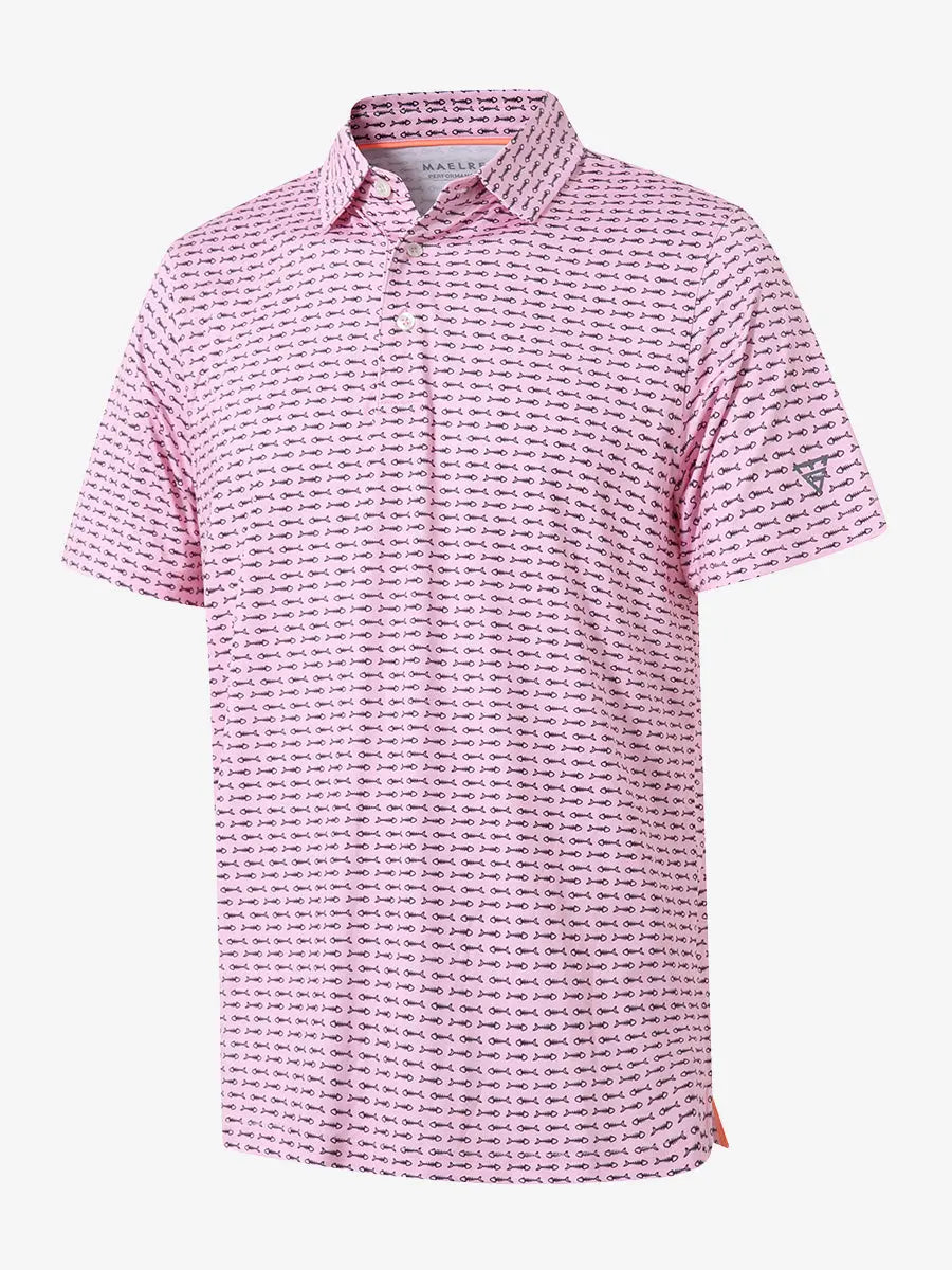 3D view shows the full design of the PINK BLACK BONEFISH Polo Shirt, which features modern sporty styling and comfortable, breathable fabric