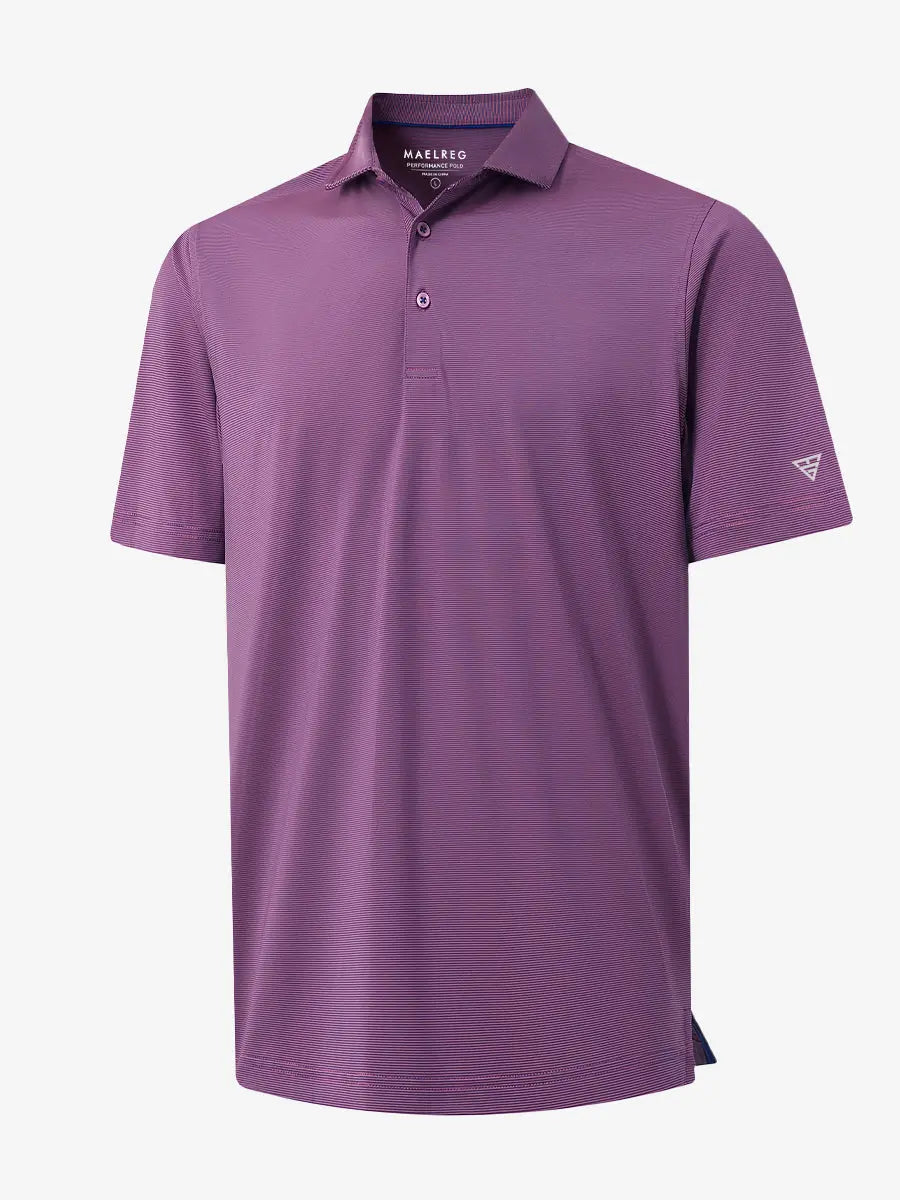 Folded PINK BLUE STRIPE Pinstripe Jersey Performance Polo neatly displayed								
