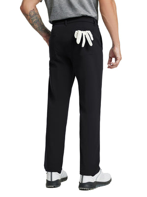 BLACK Water-Resistant Fleece Lined Pants, back lower body view with golf glove in rear pocket