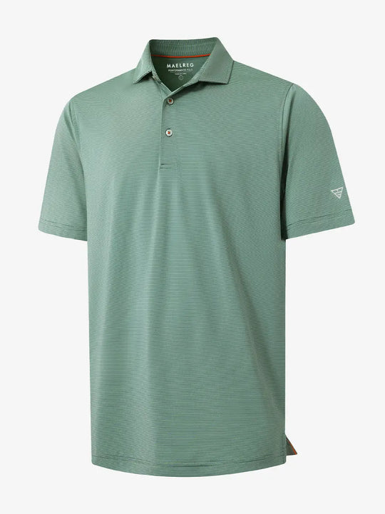 Folded YELLOW STRIPE Pinstripe Jersey Performance Polo neatly displayed								

