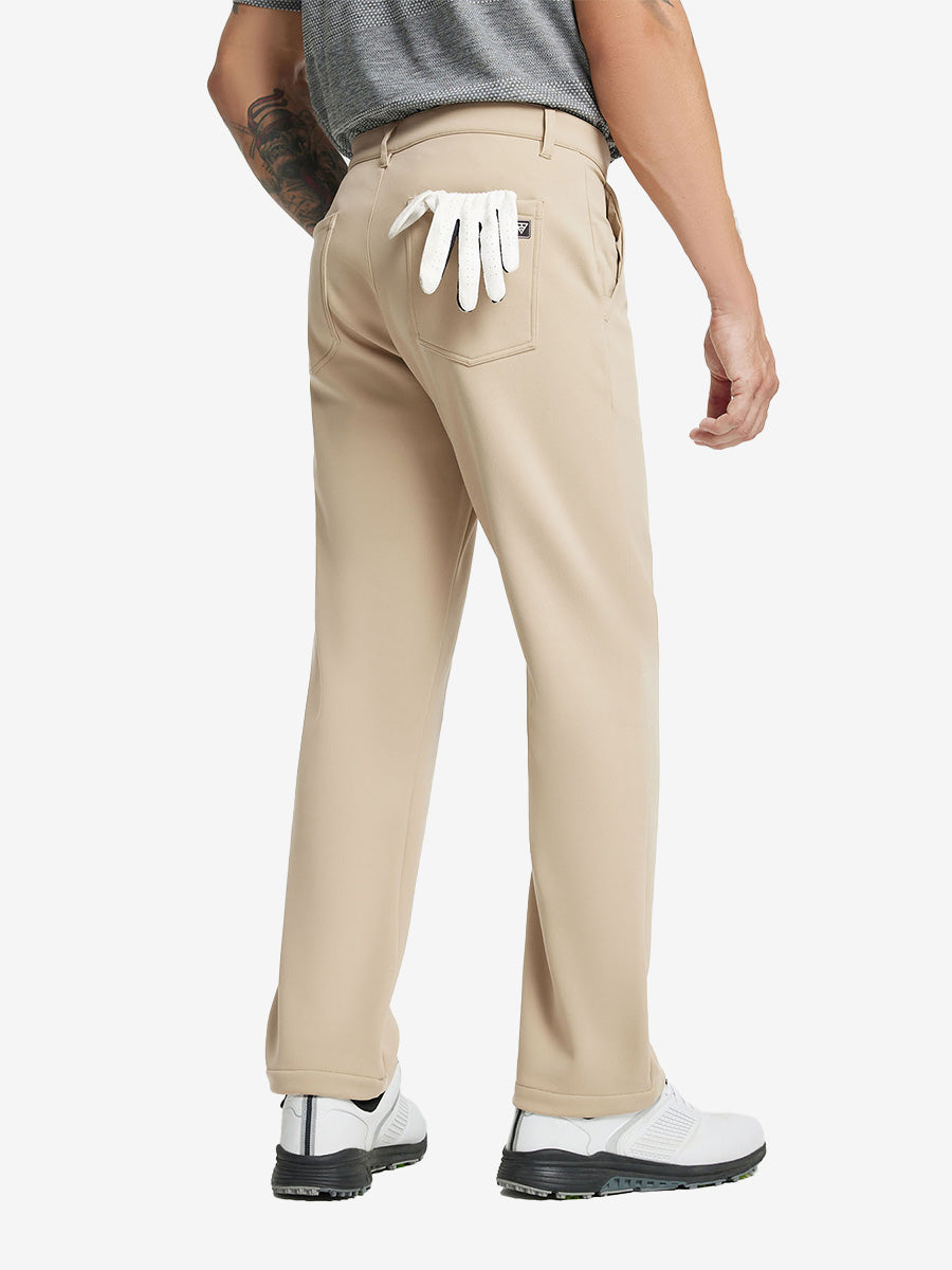 KHAKI Water-Resistant Fleece Lined Pants, back lower body view with golf glove in rear pocket