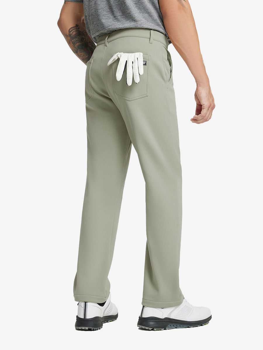 STONE Water-Resistant Fleece Lined Pants, back lower body view with golf glove in rear pocket