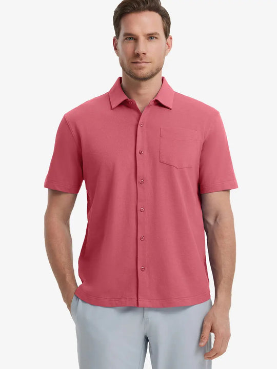 Model half-body front view wearing ROSE Cotton Blend Plain Shirt.