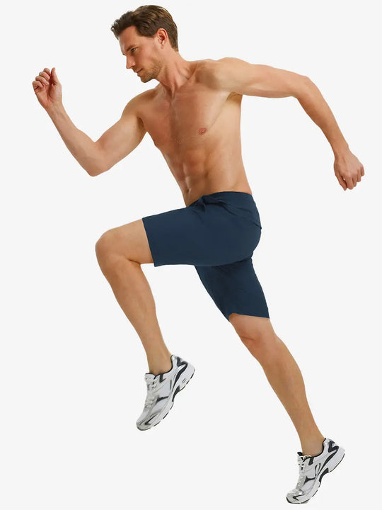 NAVY 9 Inch Performance Active Shorts running action full view