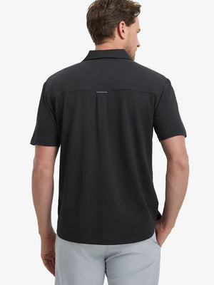 Model half-body back view wearing BLACK Cotton Blend Plain Shirt.