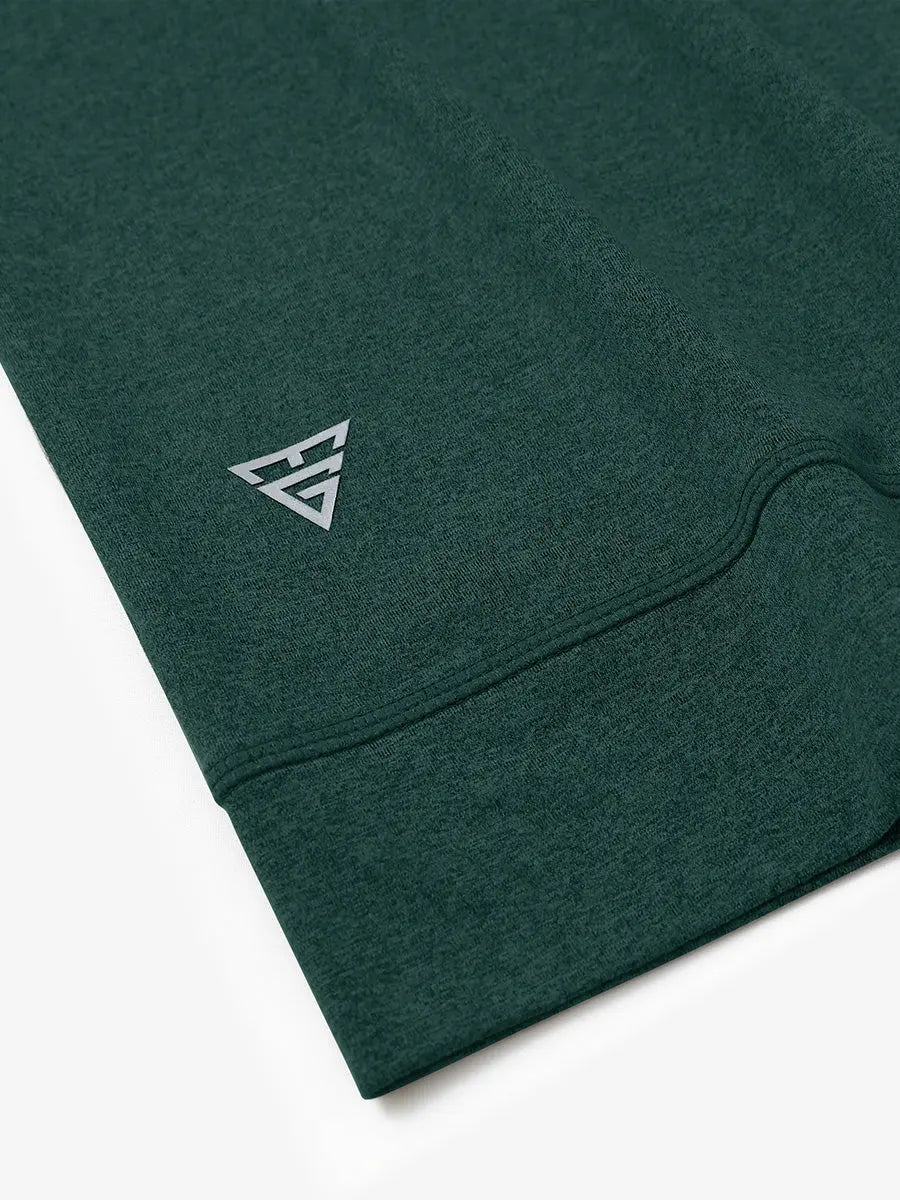 Sleeve cuff logo detail of TURQUOISE HEATHER Quarter Zip Melange Pullover, premium design accent.