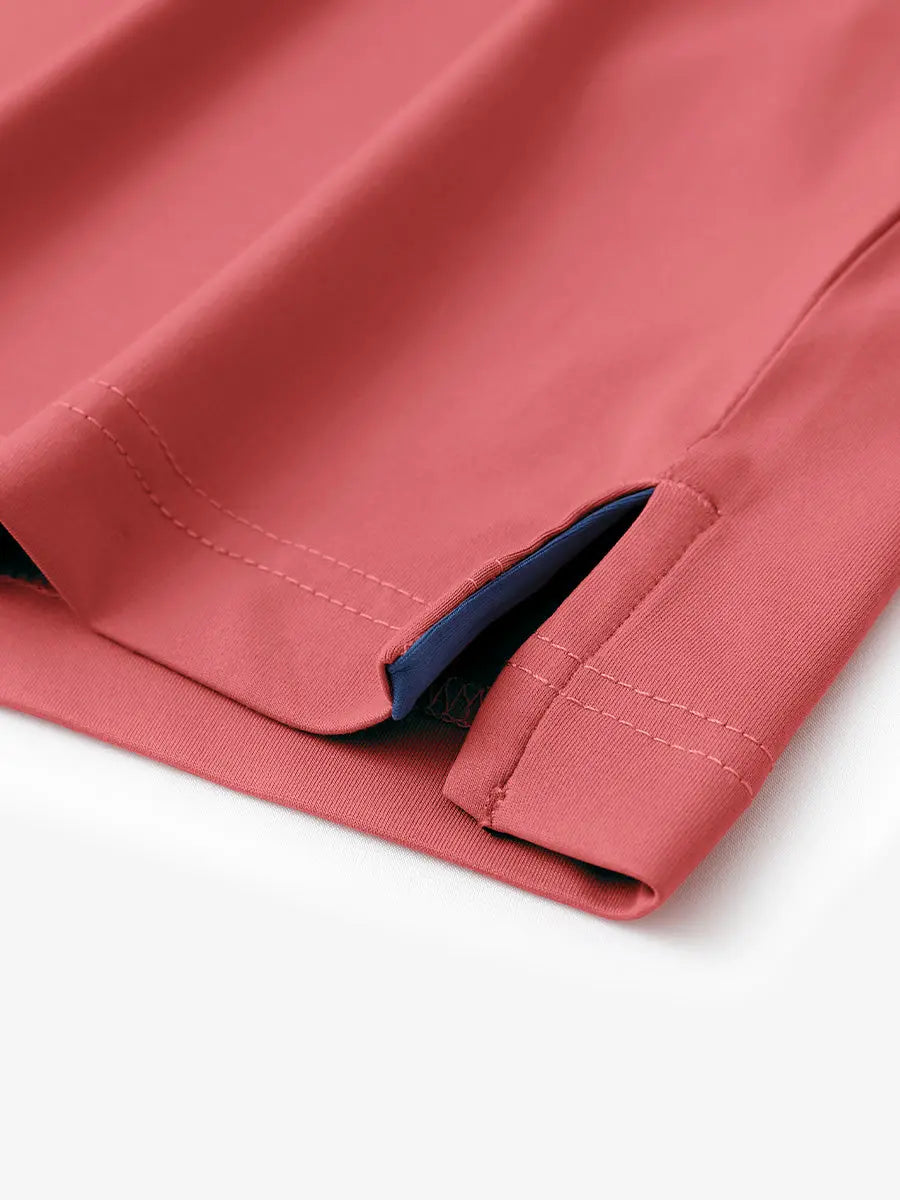 Hem slit detail of CRANBERRY Stylish Chest Print Snap Polo highlighting stitching and finish