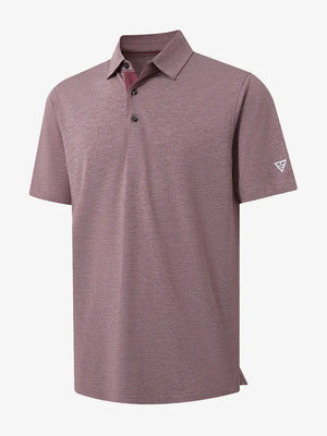 3D view showing jacquard fabric detail of Ventilated Heather Jacquard Polo in DUSTY ROSE HEATHER