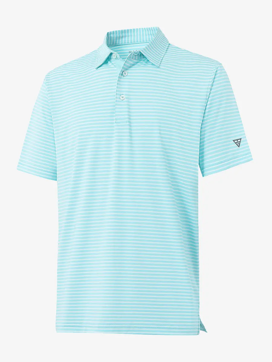 3D view of Sport Fit Stripe Polo in Aqua Blue Stripe