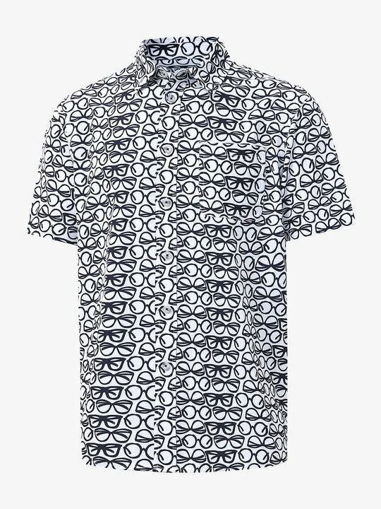 3D display of BLACK WHITE GLASSES Stylish Printing Summer Shirt.