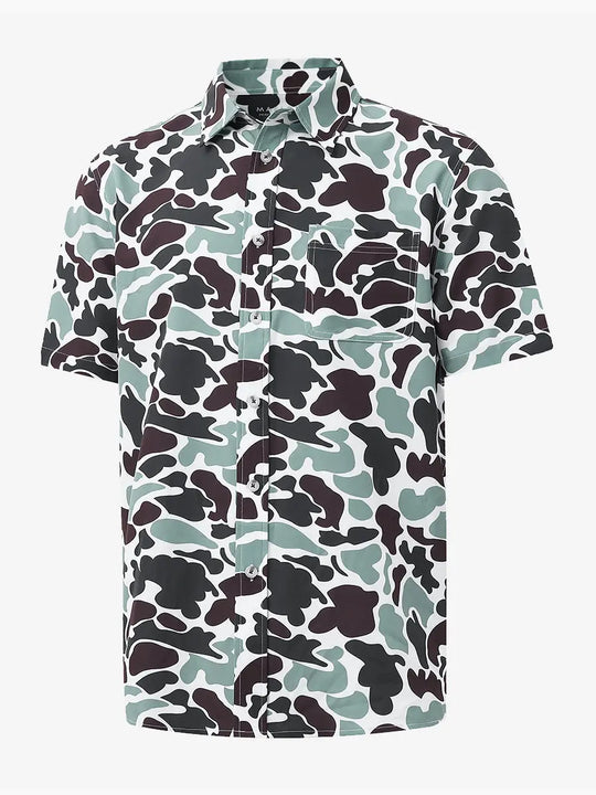 3D display of BROWN GREEN CAMO Stylish Printing Summer Shirt.