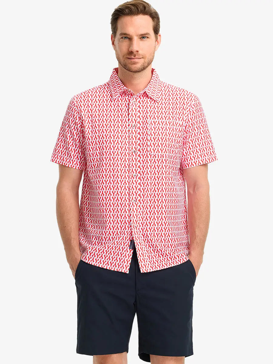 Front half-body view wearing RED LOBSTER Stylish Printing Summer Shirt.